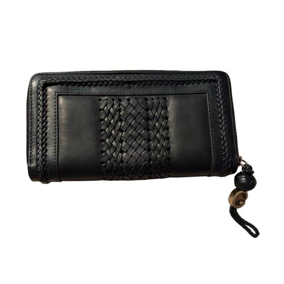 Gucci Black Braided Leather Continental Wallet w Gucci Charm Zipper - Rare - Picture 3 of 9
